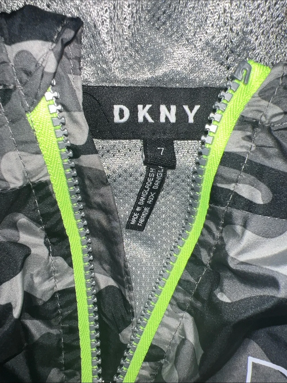 DKNY Kids White Logo Tee & Black/Grey Camo DKNY Windbreaker Jacket Set Neon Acce